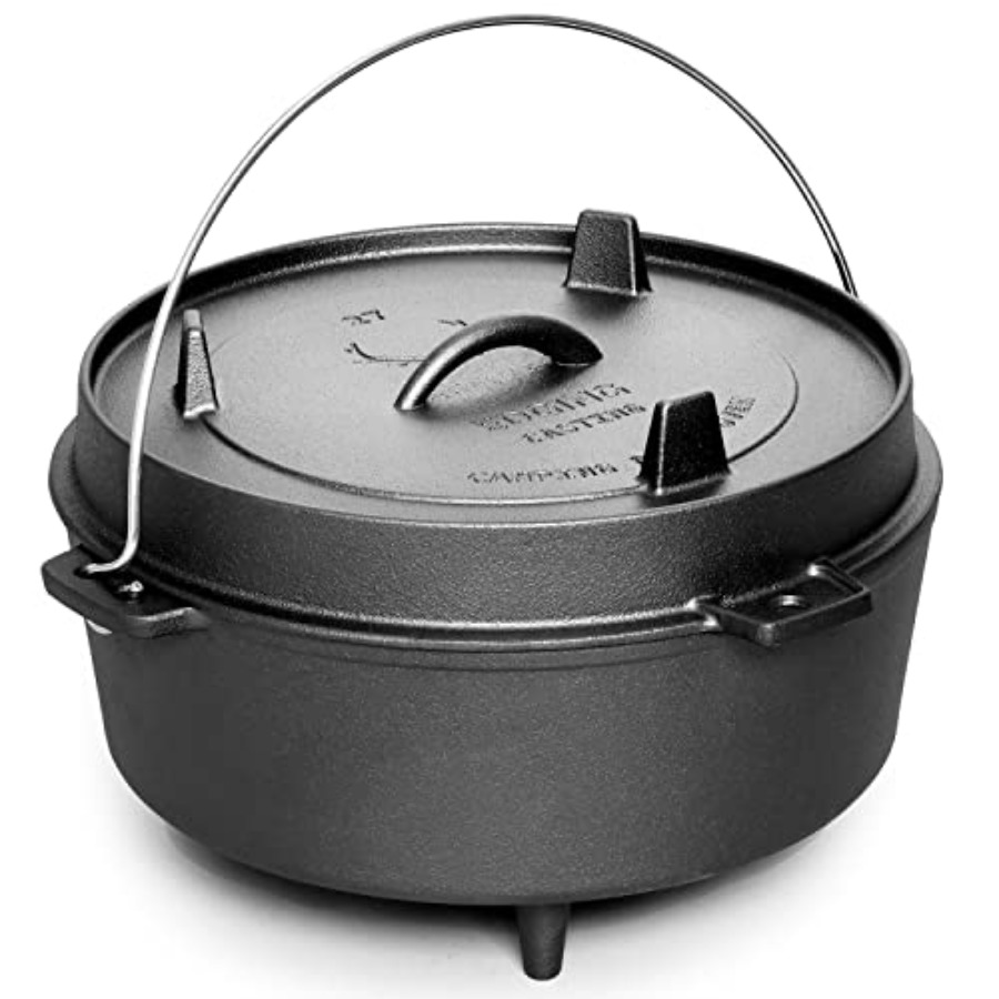Camp Dutch Oven Cast - Cocotte en fonte pré-assaisonnée avec couvercle-poêle,